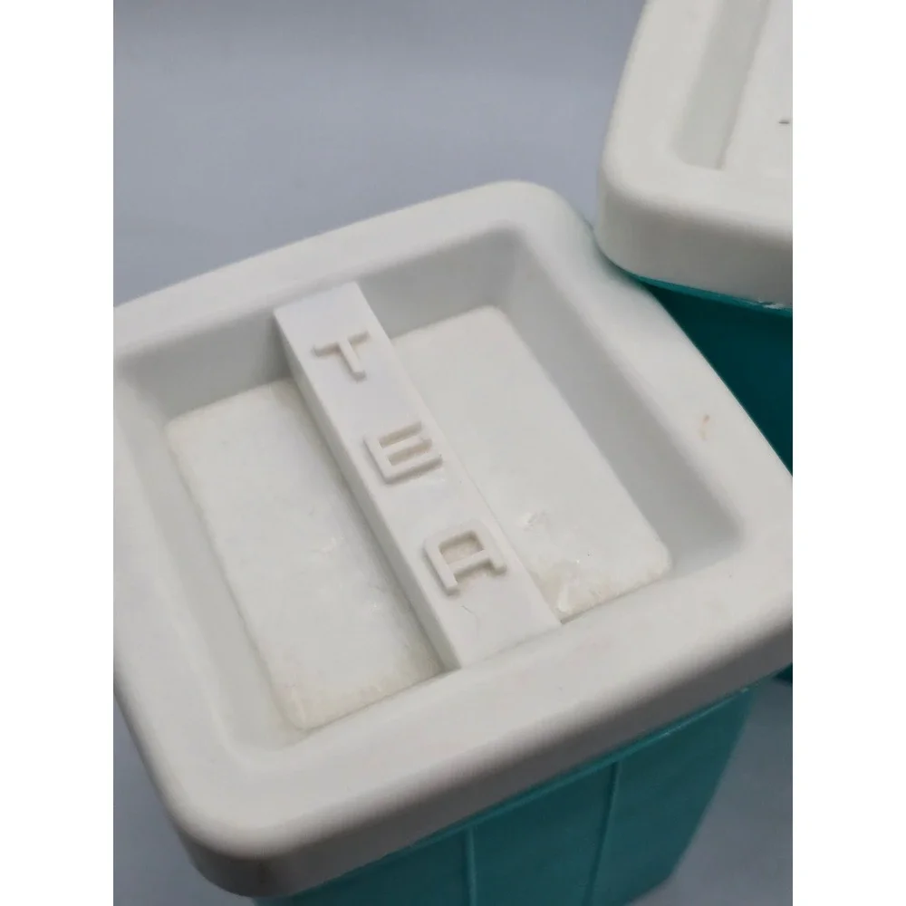 Vintage 70s Canister Set of 2 Teal Retro Tea Coffee Plastic Kitchen Storage MCM
